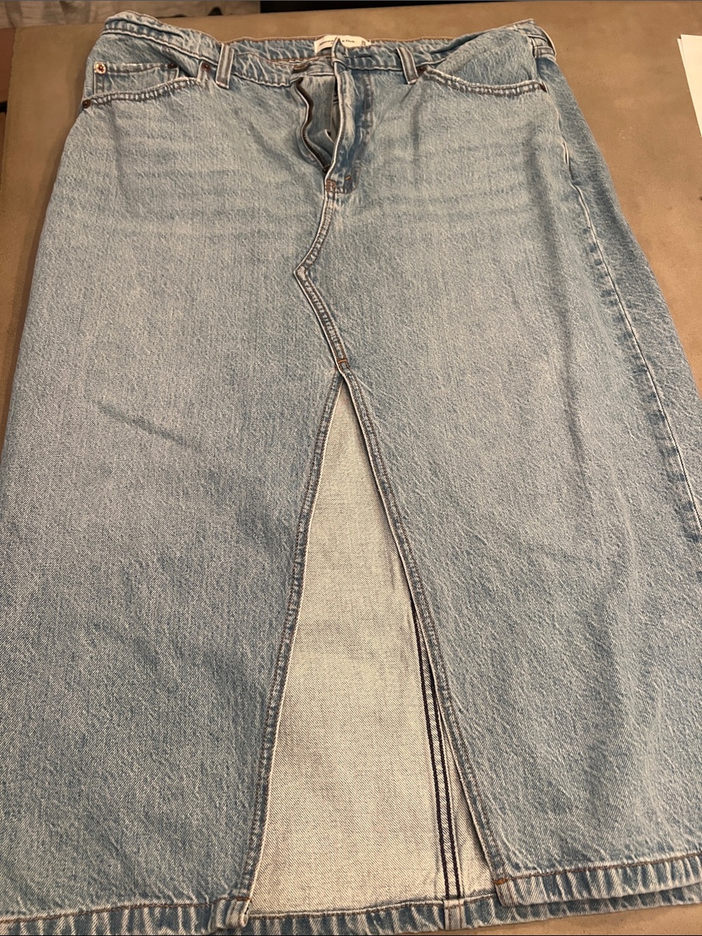 Abercrombie & Fitch Light Blue Straight-Leg Denim Skirt with Center Front Slit